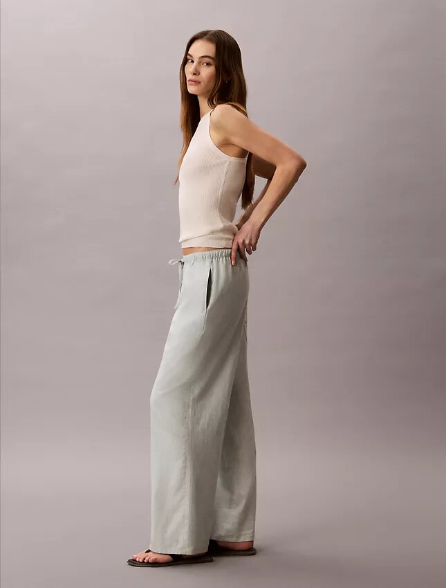 Linen Blend Drawstring Wide Leg Pants Linen Blend Drawstring Wide Leg Pants