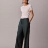 Linen Blend Drawstring Wide Leg Pants