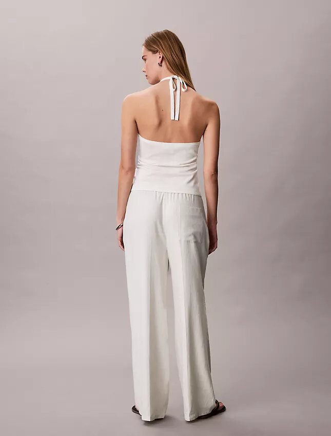 Linen Blend Drawstring Wide Leg Pants Linen Blend Drawstring Wide Leg Pants