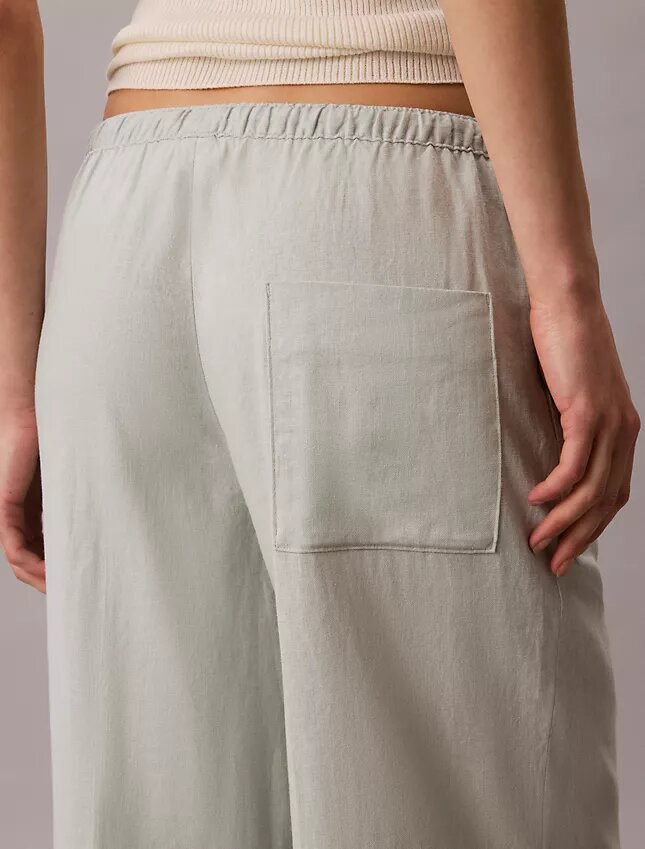 Linen Blend Drawstring Wide Leg Pants Linen Blend Drawstring Wide Leg Pants