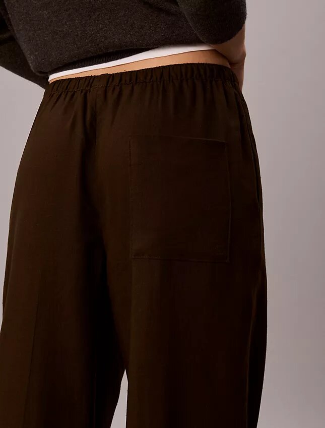 Linen Blend Drawstring Wide Leg Pants Linen Blend Drawstring Wide Leg Pants