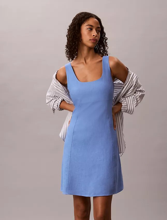 Linen Blend Mini Dress Linen Blend Mini Dress