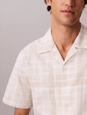 Linen Blend Plaid Relaxed Button-Down Shirt