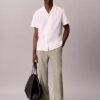 Linen Blend Pleated Pull-On Pants