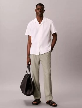 Linen Blend Pleated Pull-On Pants