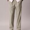 Linen Blend Pleated Pull-On Pants