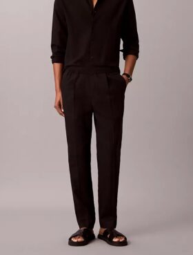 Linen Blend Pleated Pull-On Pants
