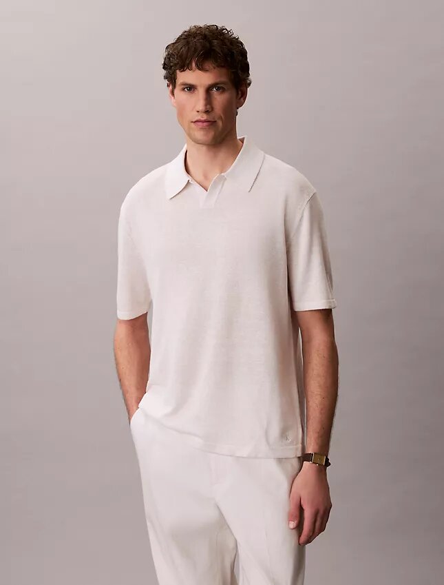 Linen Blend Polo Sweater Linen Blend Polo Sweater