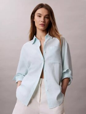 Linen Blend Relaxed Button-Down Shirt