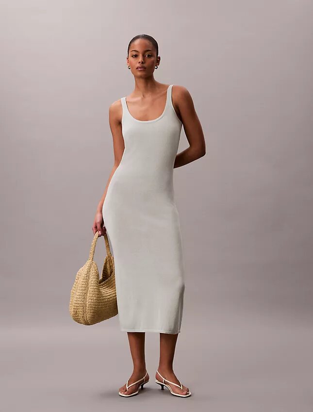 Linen Blend Scoop Neck Midi Dress Linen Blend Scoop Neck Midi Dress