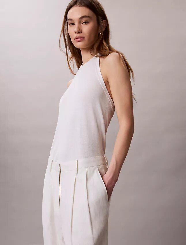 Linen Blend Tailored Wide Leg Pants Linen Blend Tailored Wide Leg Pants