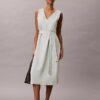 Linen Blend V-Neck Sleeveless Belted Dress Linen Blend V-Neck Sleeveless Belted Dress