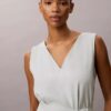 Linen Blend V-Neck Sleeveless Belted Dress Linen Blend V-Neck Sleeveless Belted Dress