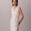 Linen Blend V-Neck Sleeveless Belted Dress Linen Blend V-Neck Sleeveless Belted Dress