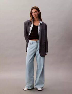 Linen Blend Wide Leg Jeans