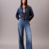 Linen Blend Wide Leg Jeans
