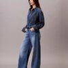 Linen Blend Wide Leg Jeans