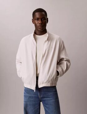Linen Cotton Mock Neck Jacket