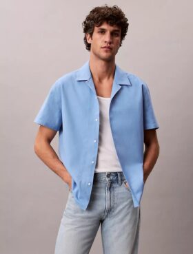 Linen Cotton Short Sleeve Button-Down Shirt