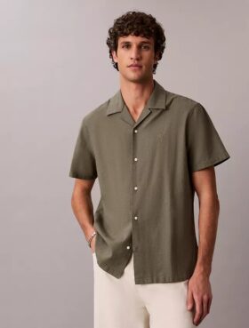 Linen Cotton Short Sleeve Button-Down Shirt