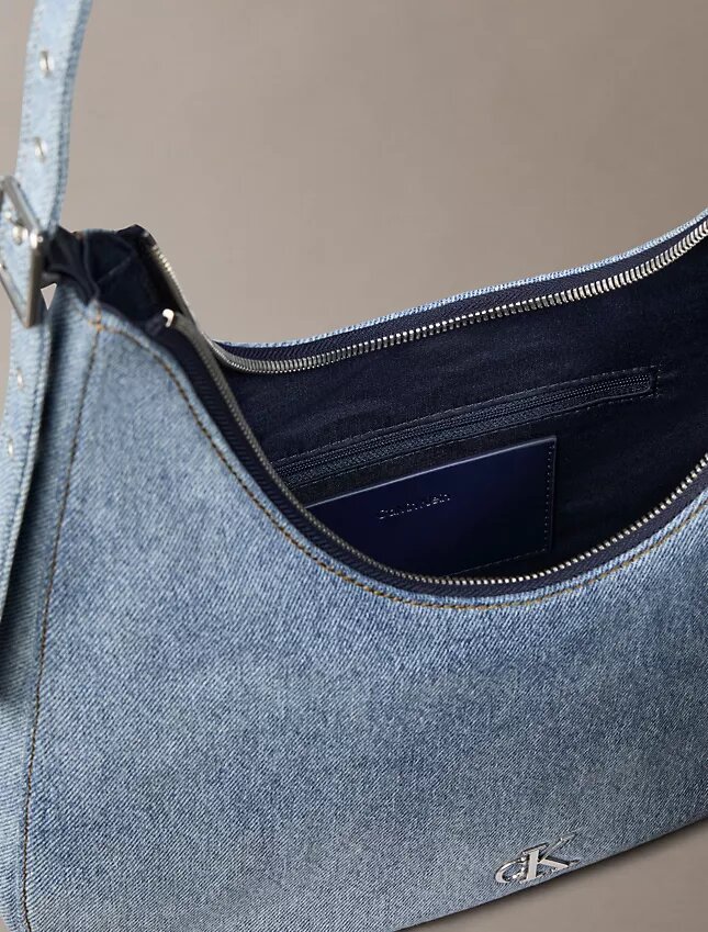 Logo Denim Crescent Crossbody Bag Logo Denim Crescent Crossbody Bag