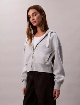 Logo Tape Fleece Zip Relaxed Hoodie