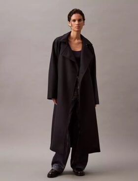 Long Wool Twill Blend Trench Coat Long Wool Twill Blend Trench Coat