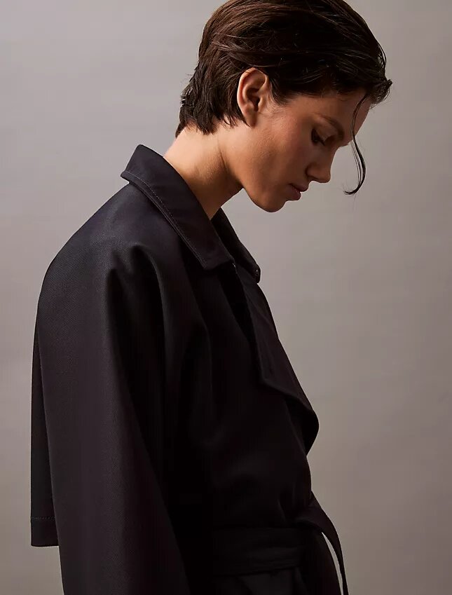 Long Wool Twill Blend Trench Coat Long Wool Twill Blend Trench Coat