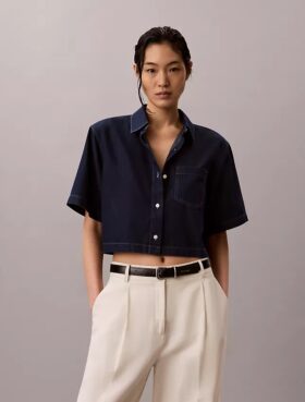 Lyocell Blend Cropped Boxy Shirt