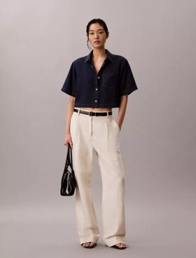 Lyocell Blend Cropped Boxy Shirt