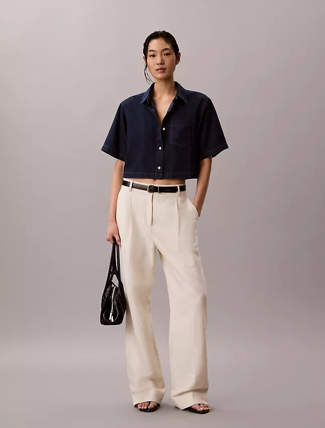 Lyocell Blend Cropped Boxy Shirt Lyocell Blend Cropped Boxy Shirt