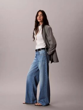 Lyocell Blend Wide Leg Jeans