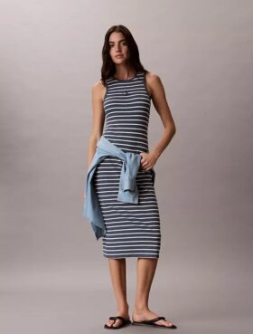 Monologo Rib Stripe Midi Dress