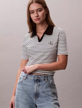 Monologo Stripe Rib Polo T-Shirt