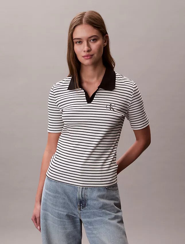 Monologo Stripe Rib Polo T-Shirt Monologo Stripe Rib Polo T-Shirt