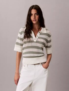Open Stitch Sweater Polo Shirt