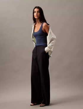 Pinstripe Crepe Wide Leg Trouser