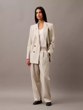 Pleated Wool Gabardine Blend Trouser