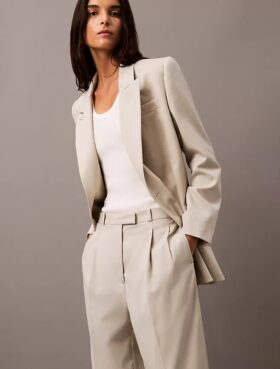 Pleated Wool Gabardine Blend Trouser