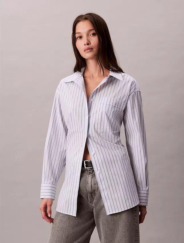 Poplin Striped Relaxed Button-Down Shirt Poplin Striped Relaxed Button-Down Shirt