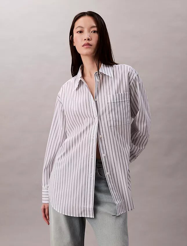 Poplin Striped Relaxed Button-Down Shirt Poplin Striped Relaxed Button-Down Shirt