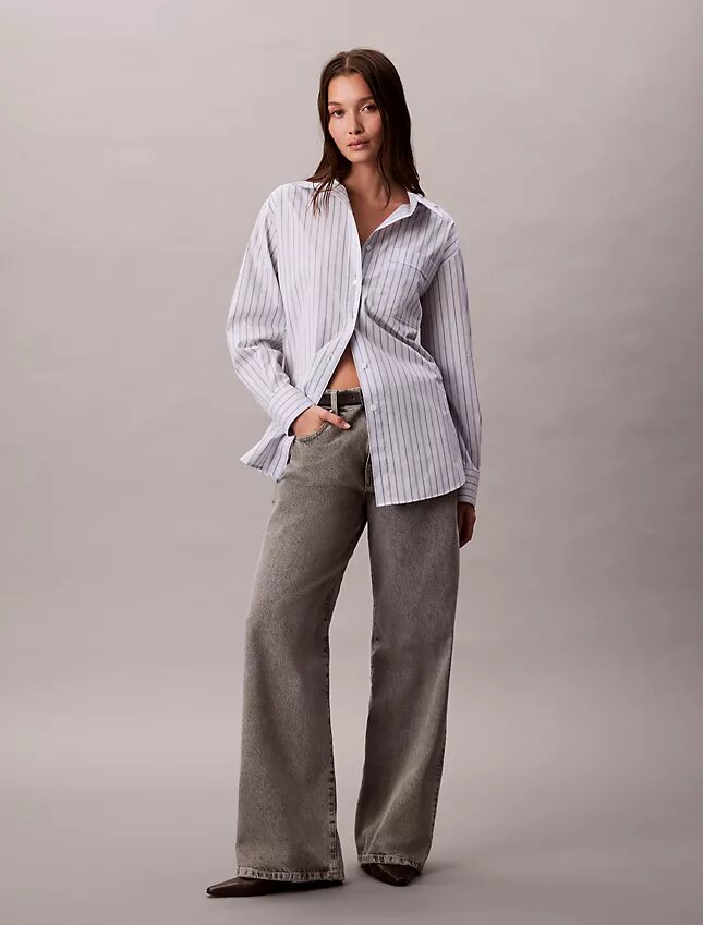 Poplin Striped Relaxed Button-Down Shirt Poplin Striped Relaxed Button-Down Shirt