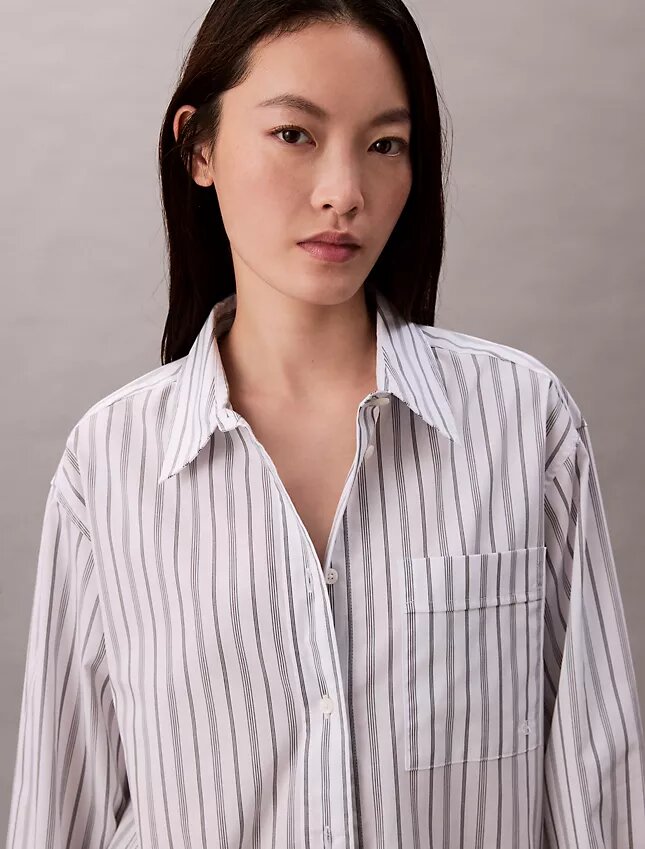 Poplin Striped Relaxed Button-Down Shirt Poplin Striped Relaxed Button-Down Shirt