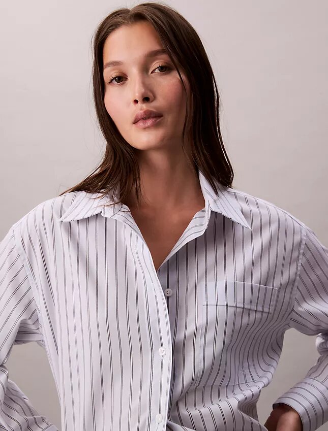 Poplin Striped Relaxed Button-Down Shirt Poplin Striped Relaxed Button-Down Shirt