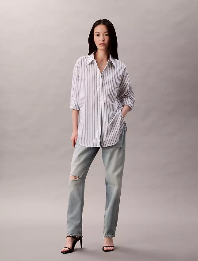 Poplin Striped Relaxed Button-Down Shirt Poplin Striped Relaxed Button-Down Shirt