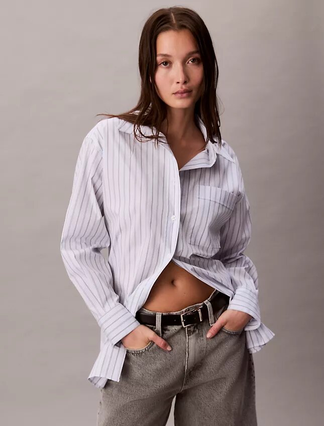 Poplin Striped Relaxed Button-Down Shirt Poplin Striped Relaxed Button-Down Shirt