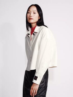 Poplin Woven Cropped Button-Down Shirt