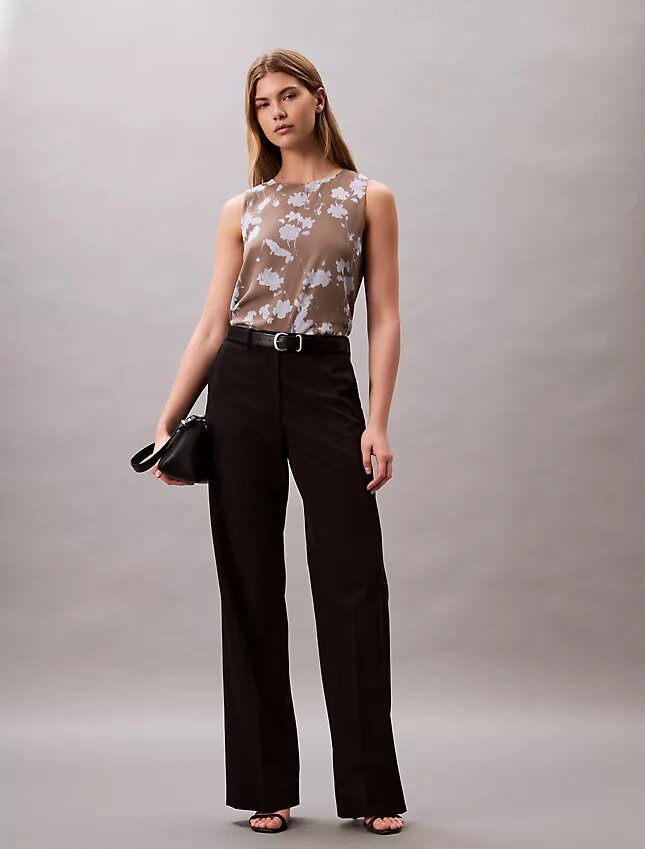 Printed Chiffon Sleeveless Shell Top Printed Chiffon Sleeveless Shell Top