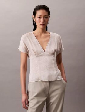 Printed Satin V-Neck Blouse