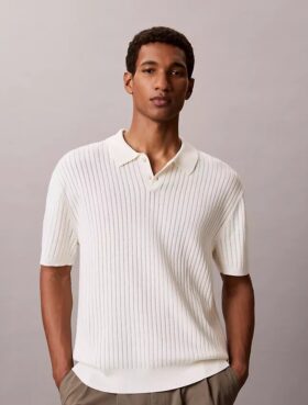 Ribbed Sweater Polo Shirt